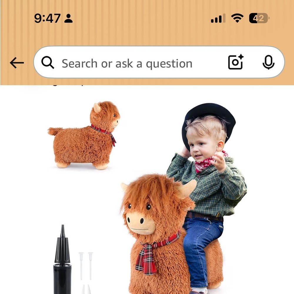 Plush/ bouncer Highland Cow Stuffed Animal - Rust Brown - Picture 7 of 7